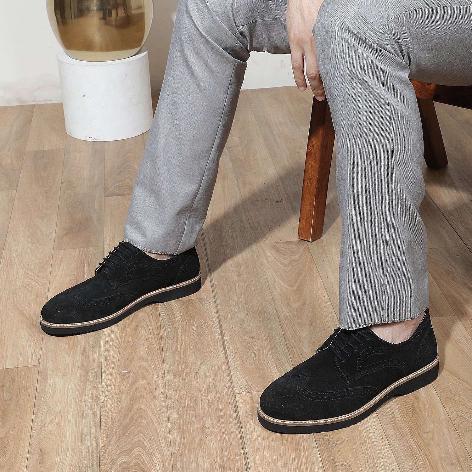 Men's Lite Court Beige Suede Leather Formal Brogue Shoes