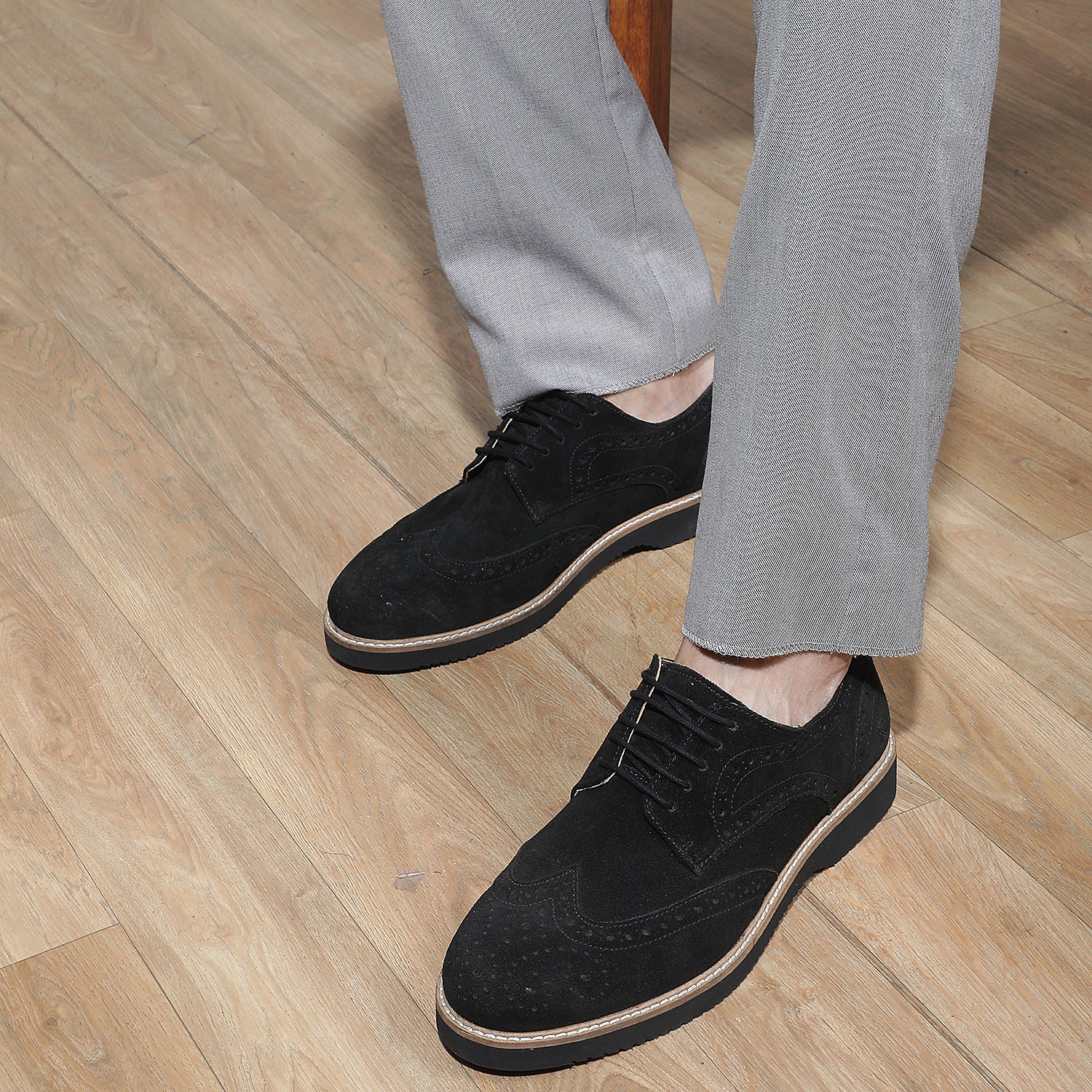 Men's Lite Court Beige Suede Leather Formal Brogue Shoes