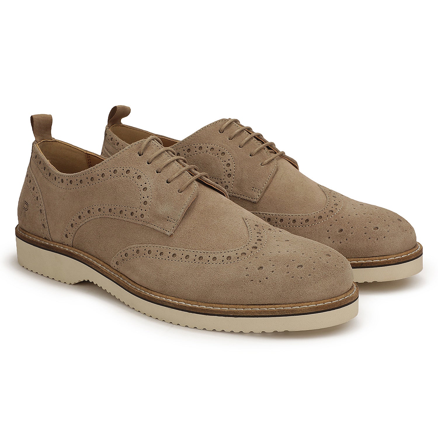 Men's Lite Court Beige Suede Leather Formal Brogue Shoes