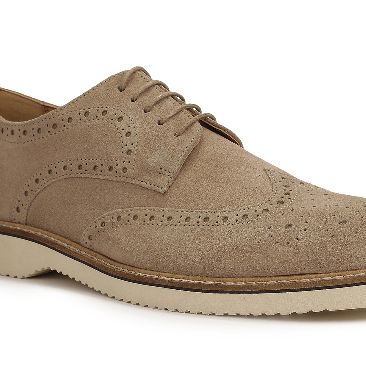 Men's Lite Court Beige Suede Leather Formal Brogue Shoes