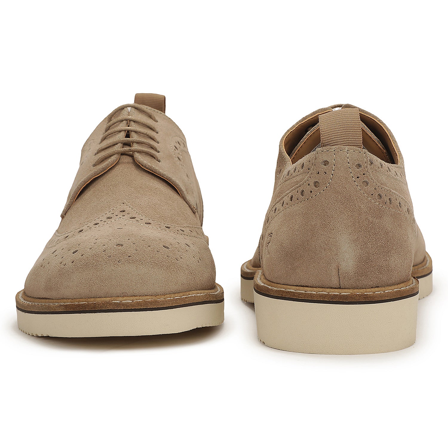 Men's Lite Court Beige Suede Leather Formal Brogue Shoes