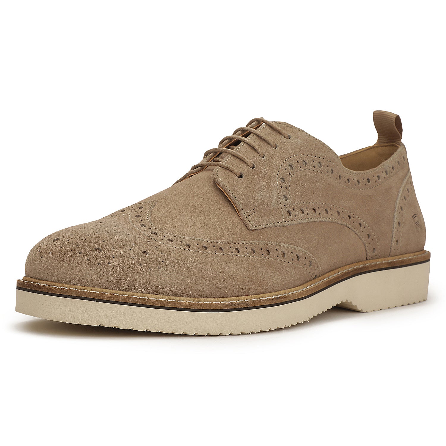 Men's Lite Court Beige Suede Leather Formal Brogue Shoes