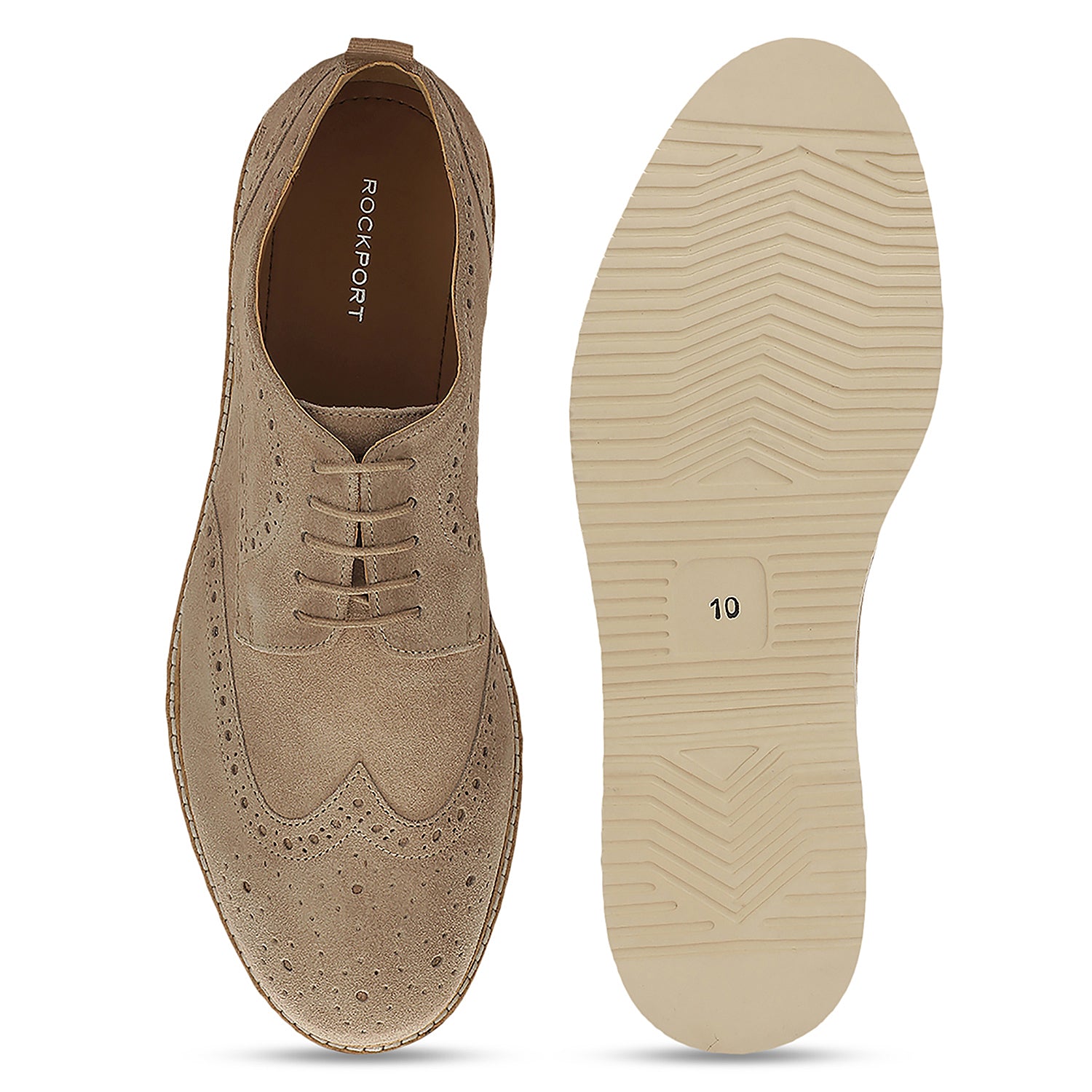 Men's Lite Court Beige Suede Leather Formal Brogue Shoes